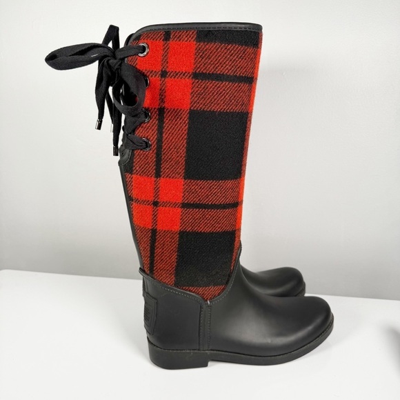 Coach Tristee Matte Rubber Buffalo Plaid Rain Boots 7M - Picture 1 of 12